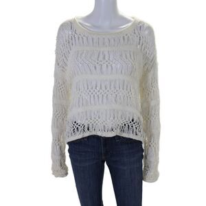 Cut 25 Womens Open Net Long Sleeve Unlined Boat Neck Shirt Cream White Size S